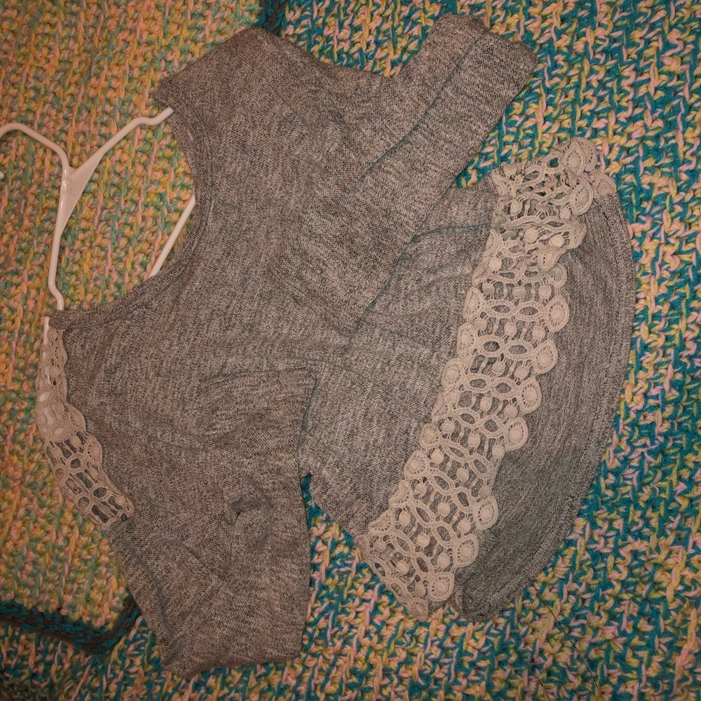 Cropped Grey Long Sleeve YOUARENOTALONE Top